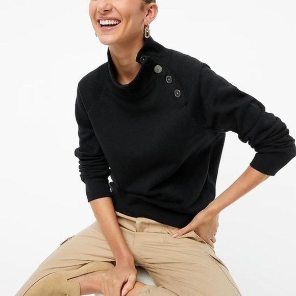 J. Crew Wide button-collar pullover sweatshirt in cloudspun fleece - Picture 1 of 14